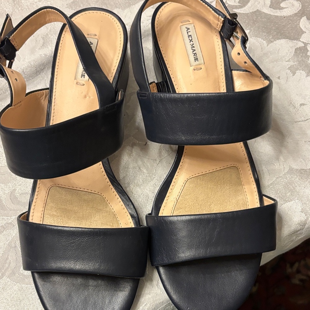 Alex Marie Navy Leather Slingback Sandals